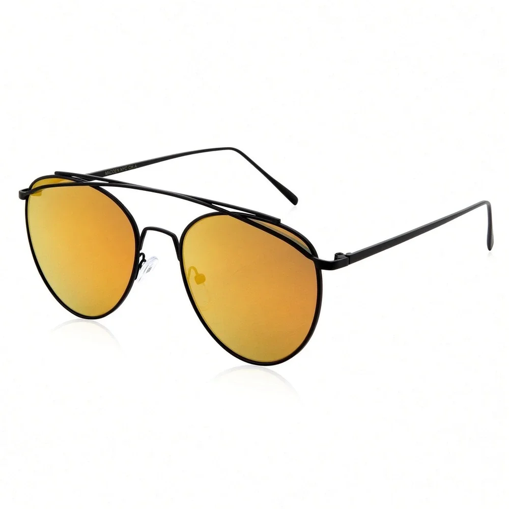 Sunglasses Women OS Black Brand New Madden NYC Aviator Double Bridge Orange Lens